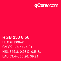 颜色代码: RGB 253 8 66 | qconv.com