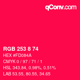 Color code: RGB 253 8 74 | qconv.com