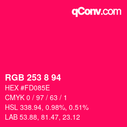 颜色代码: RGB 253 8 94 | qconv.com