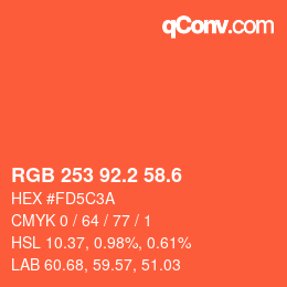 カラーコード: RGB 253 92.2 58.6 | qconv.com