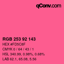 カラーコード: RGB 253 92 143 | qconv.com