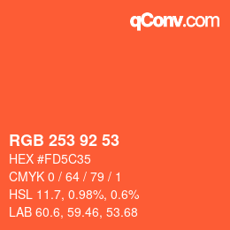 颜色代码: RGB 253 92 53 | qconv.com