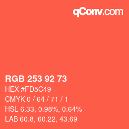 颜色代码: RGB 253 92 73 | qconv.com