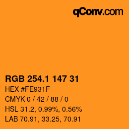 カラーコード: RGB 254.1 147 31 | qconv.com