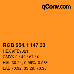 カラーコード: RGB 254.1 147 33 | qconv.com