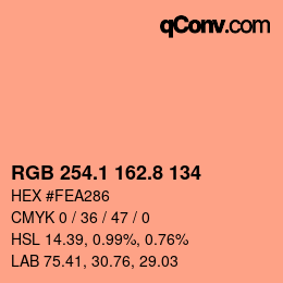 カラーコード: RGB 254.1 162.8 134 | qconv.com