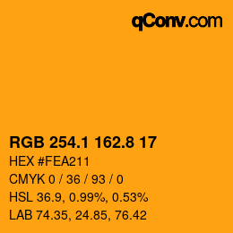 カラーコード: RGB 254.1 162.8 17 | qconv.com