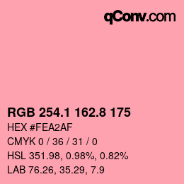カラーコード: RGB 254.1 162.8 175 | qconv.com