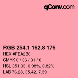 Color code: RGB 254.1 162.8 176 | qconv.com
