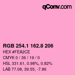 カラーコード: RGB 254.1 162.8 206 | qconv.com