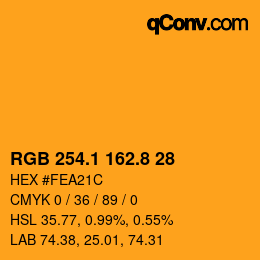 Farbcode: RGB 254.1 162.8 28 | qconv.com