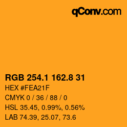 Código de color: RGB 254.1 162.8 31 | qconv.com