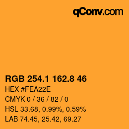 カラーコード: RGB 254.1 162.8 46 | qconv.com