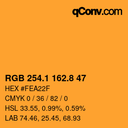Farbcode: RGB 254.1 162.8 47 | qconv.com