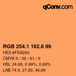 Farbcode: RGB 254.1 162.8 99 | qconv.com