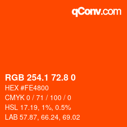 カラーコード: RGB 254.1 72.8 0 | qconv.com