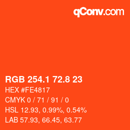 カラーコード: RGB 254.1 72.8 23 | qconv.com