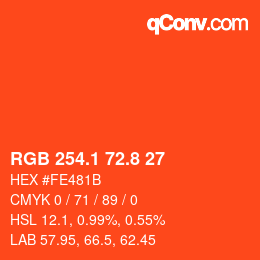 カラーコード: RGB 254.1 72.8 27 | qconv.com