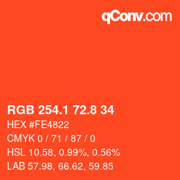 カラーコード: RGB 254.1 72.8 34 | qconv.com