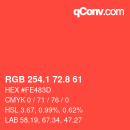 カラーコード: RGB 254.1 72.8 61 | qconv.com