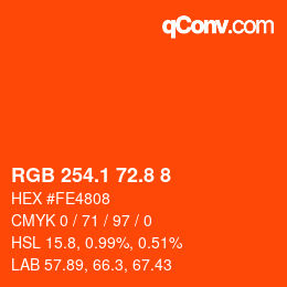 カラーコード: RGB 254.1 72.8 8 | qconv.com