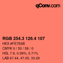 カラーコード: RGB 254.3 126.4 107 | qconv.com
