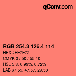 カラーコード: RGB 254.3 126.4 114 | qconv.com
