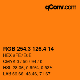 カラーコード: RGB 254.3 126.4 14 | qconv.com
