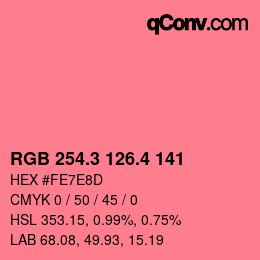 カラーコード: RGB 254.3 126.4 141 | qconv.com