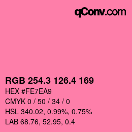 カラーコード: RGB 254.3 126.4 169 | qconv.com