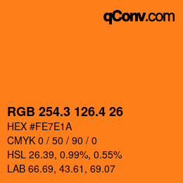 カラーコード: RGB 254.3 126.4 26 | qconv.com