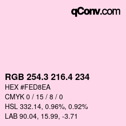 カラーコード: RGB 254.3 216.4 234 | qconv.com