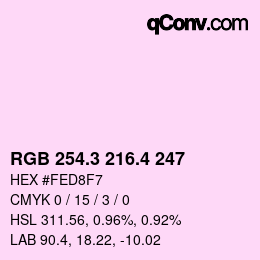 カラーコード: RGB 254.3 216.4 247 | qconv.com