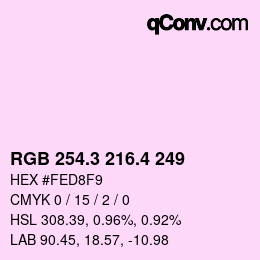 カラーコード: RGB 254.3 216.4 249 | qconv.com