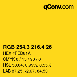 カラーコード: RGB 254.3 216.4 26 | qconv.com