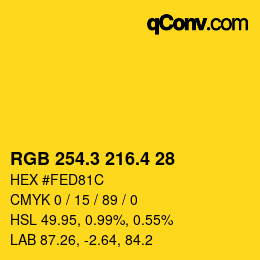 カラーコード: RGB 254.3 216.4 28 | qconv.com