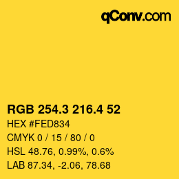カラーコード: RGB 254.3 216.4 52 | qconv.com