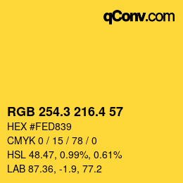 カラーコード: RGB 254.3 216.4 57 | qconv.com