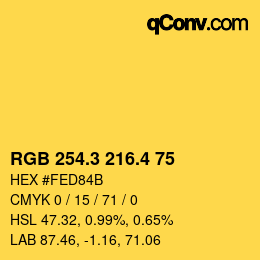 カラーコード: RGB 254.3 216.4 75 | qconv.com