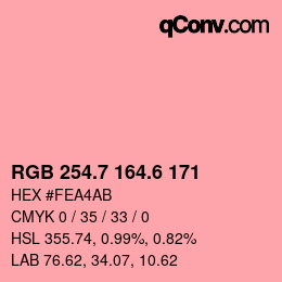 カラーコード: RGB 254.7 164.6 171 | qconv.com