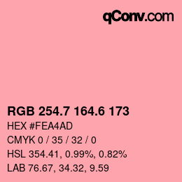 カラーコード: RGB 254.7 164.6 173 | qconv.com