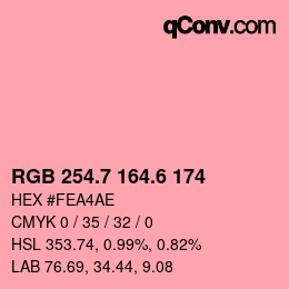 カラーコード: RGB 254.7 164.6 174 | qconv.com