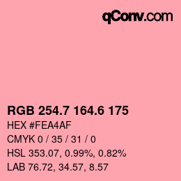 カラーコード: RGB 254.7 164.6 175 | qconv.com