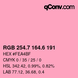 カラーコード: RGB 254.7 164.6 191 | qconv.com