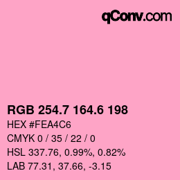 カラーコード: RGB 254.7 164.6 198 | qconv.com