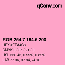 カラーコード: RGB 254.7 164.6 200 | qconv.com