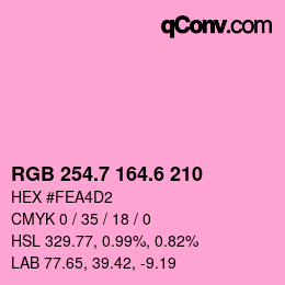 カラーコード: RGB 254.7 164.6 210 | qconv.com