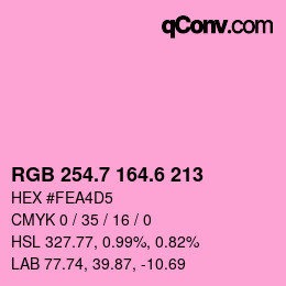 カラーコード: RGB 254.7 164.6 213 | qconv.com