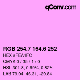 カラーコード: RGB 254.7 164.6 252 | qconv.com