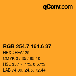 カラーコード: RGB 254.7 164.6 37 | qconv.com